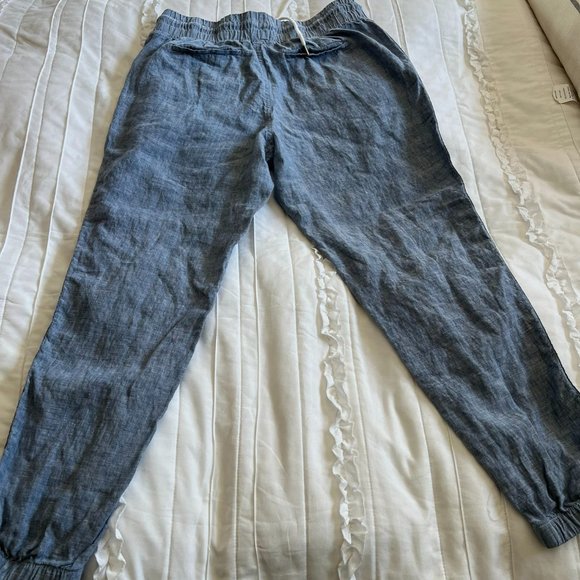 Athleta Womens Chambray Blue Cabo Linen Jogger Pants Elastic Waist Sz 8 - Picture 8 of 8
